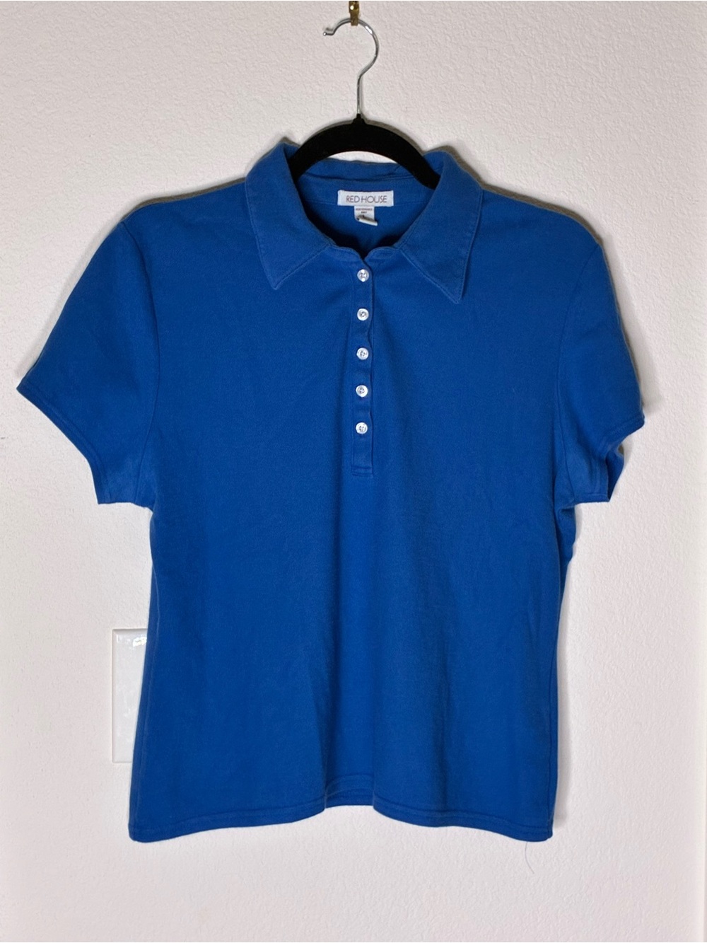 Red House Women’s Blue Button‑Down Knit Polo — Size Large EUC